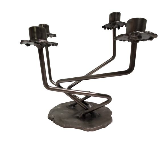 Vintage Signed Val Barbera Brutalist Metal Candelabra 5 Arm Candle Holder - Picture 3 of 16